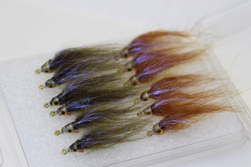 Tigofly 12 pcs Brown Olive UV Polar Fry Slowly Sinking Salmon Trout Steelhead Minnow Fly Fishing Flies Lures Fly Set-Size #8 (Assorted) - Image 1